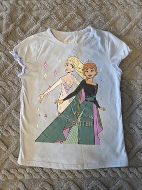 Size 6, Disney Girls Light Blue Frozen Anna & Elsa Graphic Tee